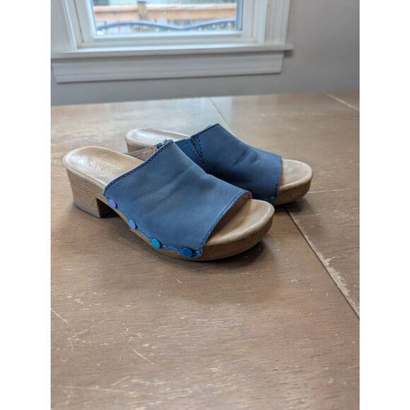 Dansko Giana Sandals women's 37‎ (7) blue nubuck mule slides wedge - Picture 1 of 8